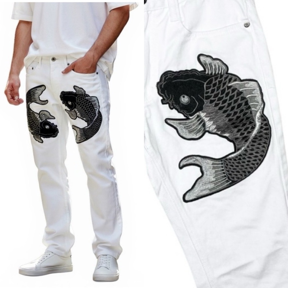 32/32 Koi‎ Fish Embroidered White Jeans - Picture 14 of 14